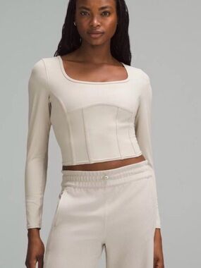 lululemon athletica Cream Long-Sleeve Square-Neck Crop Top
